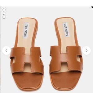 Steve Madden Haydn Cognac Brown Leather H Slip On Sandals Slides Size 8.5